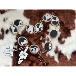 Cow Print Calf Hair Gold Chain Belt Western Concho SM NEW